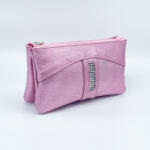 Amnisu metál rózsaszín swarovski egyenesköves tripla cipzáras bőr pénztárca g4001