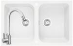 Laveo SRC_620T+SAP4-F090KW - LAVEO Celia 80 kétmedencés gránit mosogató dugókiemelővel 760X480 fehér + ZEGOR csaptelep fehér szett (SRC_620T+SAP4-F090KW)