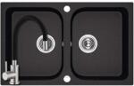 Laveo SRC_720T+SAP4-F090KB - LAVEO Celia 80 kétmedencés gránit mosogató dugókiemelővel 760X480 szemcsés fekete + ZEGOR csaptelep fekete szett (SRC_720T+SAP4-F090KB)