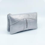 Amnisu ezüst velúr swarovski egyenesköves tripla cipzáras bőr pénztárca g1004