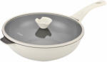  Wok Serpenyő Nyomásöntésű Alumíniumból és Kerámia Bevonattal, üveg Fedővel - 30 Cm - Zg-acs 08 Krém