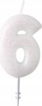 AMSCAN White, Fehér csillámos gyertya 6-os 6, 5 cm (9904381) (9904381)