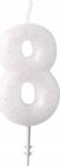 AMSCAN White, Fehér csillámos gyertya 8-as 6, 5 cm (9904383) (9904383)