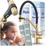 Ari Háromutas Konyhai Csaptelep, arany, kihúzható fejjel, réz, szűrt víz (Bateria Kuchenna Trójdrożna 2166)