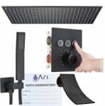 Ari Fali Zuhany Szett, fekete, termosztátos, sárgaréz, rozsdamentes acél (Zestaw Prysznicowy Podtynkowy 098)