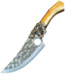 DEPOX Cutit japonez de bucatarie DEPOX®, Tiger Claw, 29 cm, maro, teaca piele ecologica (I161-1)