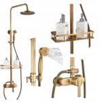 Ari Fali zuhany szett, réz, retro, esőztető, polc, kerámia (Zestaw Prysznicowy Natynkowy RETRO 02)