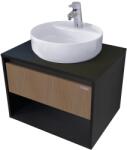 Arthema Modulo Set masca lavoar baie cu blat si sertar, 75x46xH44 cm, finisaj negru/stejar riflaj (7002FAD4-NR5/7009CX75-NR5)