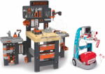 Smoby Set atelier de lucru cu trei părți și cărucior medical Black&Decker Mega Center Smoby cu sunete și lumini (SM360726-18) Set bricolaj copii