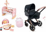 Corolle Set cărucior combinație triplă cu leagăn pentru păpușă Cybex Black 3in1 Pram Corolle și sac de dormit cu valiză (CO141870-2)