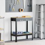 vidaXL Munkaasztalok fiókkal polcokkal Fekete 80 x 40 x 91 cm Faanyag (42020130)