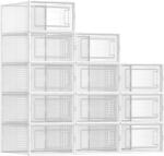 SONGMICS Cipőtároló Dobozok 12 darabos Szett Átlátszó Fehér Összecsukható Egymásra Rakható (EUZ-LSP12SWTV2)