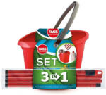 FASS felmosó szett ovális vödörrel, szintetkus moppal, nyéllel, csavarókosárral piros
