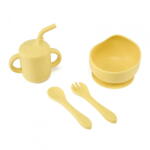 U-GROW Set 4 piese diversificare din silicon: Cana cu pai, bol , lingurita si furculita, galben, U-Grow