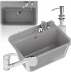 Granitan Szürke mosogatótál, kihúzható csaptelep, adagoló, 61×41×30cm, garázsba (KOMORA GOSPODARCZA SZARA + BATERIA)