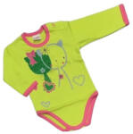 GAMEX Hosszú ujjú body - Zöld/Rózsaszín Cicás -