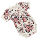 Bomer Réklis Rövid Ujjú Pamut Body - Fehér/Rózsaszín Rózsás 56