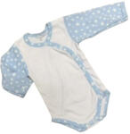 DinoDini Réklis Hosszú Ujjú Body - Fehér/Kék Ujjú Csillagos - 56