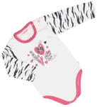 GAMEX Hosszú ujjú vállon pattentos body - Fehér/ Zebra csíkos ujjal "Love" - 80