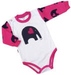 MROFI Hosszú ujjú vállon patentos body - Fehér/Fucshia Elefántos - 86