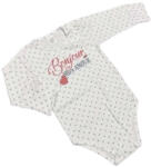 Mrofi Hosszú Ujjú Body - Fehér/Szürke Szíves "Bonjour" - 92