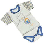 Ewa Rövid ujjú Body - Fehér/Kék Macis Csíkos Ujjal - 74