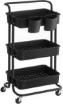 Brius Carucior depozitare roti 3 nivele cadru otel cosuri plastic, 42x34x86 cm, versatil, negru (EZ-BSC067B01)
