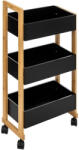 Brius Etajera cu roti Atmosphera Natureo cu 3 niveluri, bambus si MDF, 41x20x81 cm, negru (JJ-140853B)