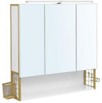 Brius Dulap de baie de perete, 3 usi cu oglinda, compartiment deschis, 15x70x70 cm, alb auriu (EZ-BBK124A10)
