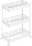 Brius Carucior cu 3 niveluri, rafturi etajate detasabile, roti pivotante 360A , cadru metalic, 42x24x61 cm, alb (EZ-KSC009W01)