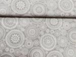ActiveFabrics Lakástextil szürke alapon fehér mandala minták 140 cm széles