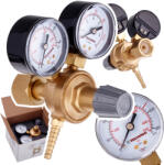 Technic MINI reductor de gaz din alamă pentru argon și dioxid de carbon (CO₂), 300 bar presiune la intrare, 0-10 bar presiune la ieșire, debit 20 l/min, 2 manometre PSI/bar - pentru sudare TIG/MIG/MAG (MKN-44