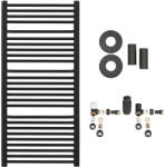 Cerano - Fürdőszobai radiátor szett Antonio - központi fűtés - oldalsó csatlakozás - 655W - matt fekete - 1180x550 mm