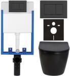 Cerano - Komplett falsík alatti WC-szett Lite/Verde - fényes fekete - Klasszikus WC-gomb, matt fekete - fali szereléshez - 49x36 cm