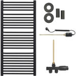 Cerano - Fürdőszobai radiátor szett Antonio - kombinált fűtéssel, termosztáttal - oldalsó egypontos csatlakozással - 857W - matt fekete - 1460x550 mm