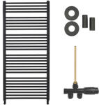 Cerano - Alberto fürdőszobai radiátor szett - központi fűtés - oldalsó egypontos csatlakozás - 857W - matt fekete - 1380x650 mm