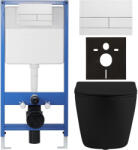 Cerano - Komplett falsík alatti WC-szett Lite/Cesso - matt fekete - WC-nyomógomb Line, fehér - falsík előtti beépítés - 49x36 cm