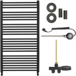 Cerano - Alberto fürdőszobai radiátor szett - kombinált fűtéssel, wifi rúddal - oldalsó egypontos csatlakozással - 716W - matt fekete - 1180x650 mm