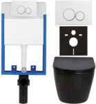 Cerano - Komplett falsík alatti WC-szett Lite/Verde - fényes fekete - Duo WC-gomb, fehér - fali szereléshez - 49x36 cm