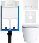 Cerano - Komplett falsík alatti WC-szett Lite/Norbi - fényes fehér - Slim WC-nyomógomb, fehér - fali szereléshez - 48, 5x36, 5 cm