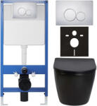 Cerano - Komplett falsík alatti WC-szett Lite/Verde - fényes fekete - Duo WC-gomb, króm - falsík előtti beépítés - 49x36 cm