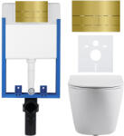 Cerano - Komplett falsík alatti WC-szett Lite/Cesso - matt fehér - WC-nyomógomb Line. arany - fali szereléshez - 49x36 cm
