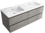 Cerano - Carole fürdőszobaszekrény + Todo kerámia dupla mosdó - betonszürke - 121x49, 5x46, 5 cm