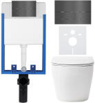 Cerano - Komplett falsík alatti WC-szett Lite/Verde - matt fehér - WC-nyomógomb Line, sötétszürke - fali szereléshez - 49x36 cm
