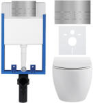 Cerano - Komplett falsík alatti WC-készlet Lite/Dure - fényes fehér - Line WC-gomb, rozsdamentes acél - fali szereléshez - 51, 5x35 cm