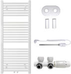 Cerano - Lincoln fürdőszobai radiátor szett - kombinált fűtéssel, termosztáttal - központi csatlakozással 50 mm - 366W - fényes fehér - 1200x500 mm