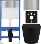 Cerano - Komplett falsík alatti WC-szett Lite/Cesso - matt fekete - Line WC-gomb, rozsdamentes acél - falsík alatti beépítés - 49x36 cm