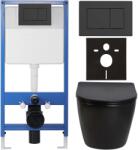 Cerano - Komplett falsík alatti WC-szett Lite/Verde - fényes fekete - Klasszikus WC-gomb, matt fekete - falsík előtti/gipszkarton - 49x36 cm