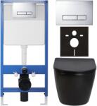 Cerano - Komplett falsík alatti WC-szett Lite/Verde - fényes fekete - Slim WC-nyomógomb, króm - falsík előtti/gipszkarton - 49x36 cm