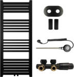 Cerano - Franko fürdőszobai radiátor szett - kombinált fűtéssel, wifi rúddal - központi csatlakozással 50 mm - 392W - matt fekete - 1200x500 mm